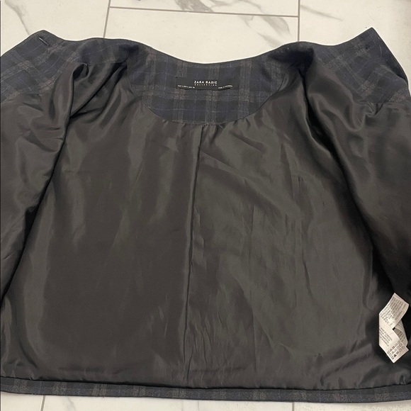 Zara Navy Blue Plaid Bell Sleeve Jacket/Top Sz L - Picture 10 of 16